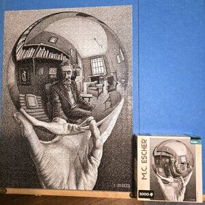 MC Escher Self Portrait Jigsaw Puzzle 1000 Pieces Buffalo Games GrayScale Poster
